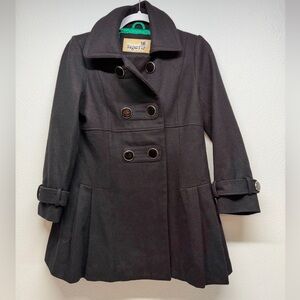 Sugarfly Girls Double-Breasted Flared Skirt Detail Black Wool Blend Peacoat Sz L